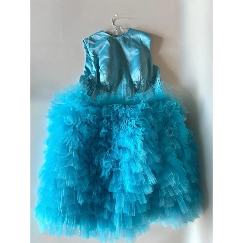Statement Blue Ruffled Dress With Corset Back - Picture 1 of 3